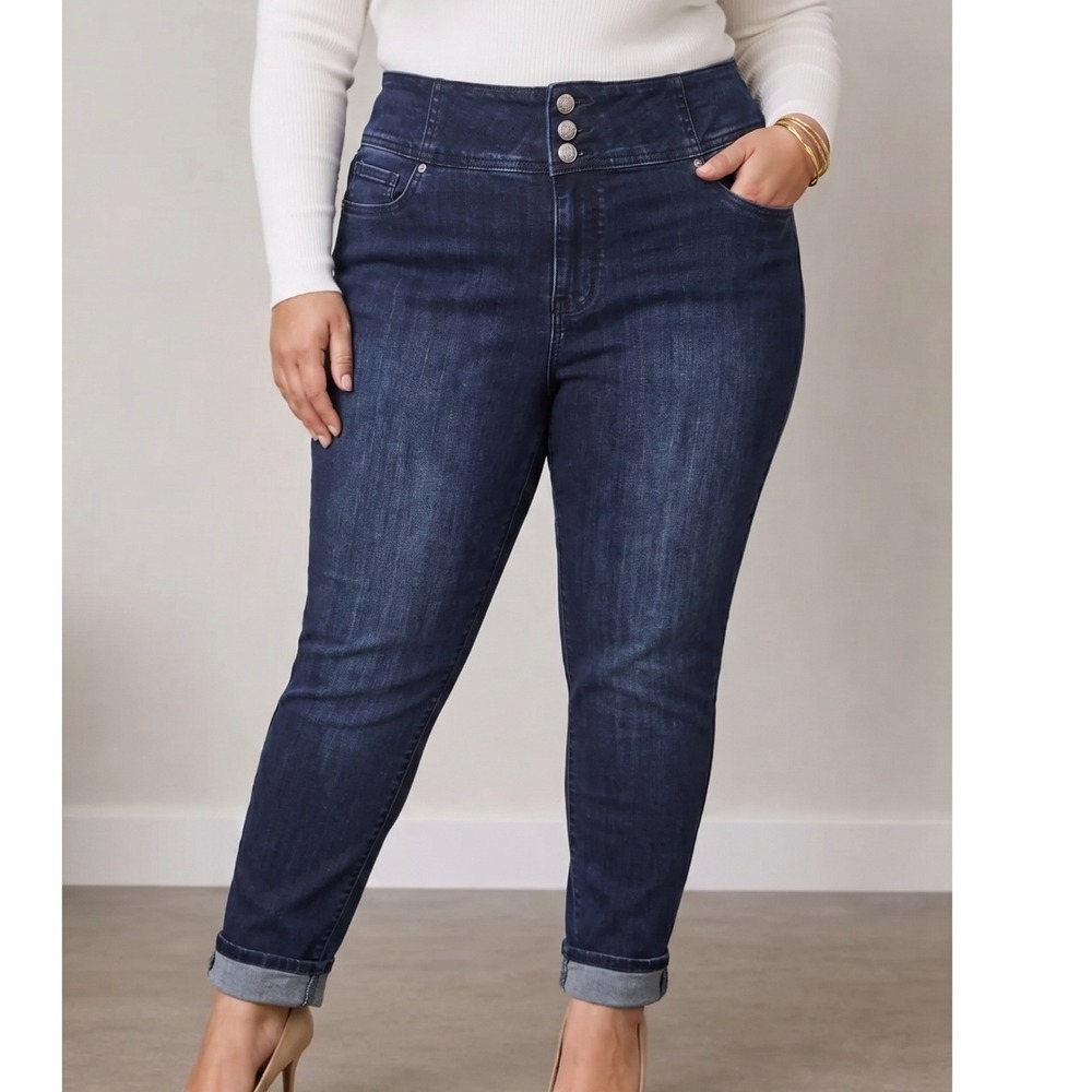 Maurices High Rise Jeggings Dark Wash Slim Tapered Jeans L Long 3 Button Stretch